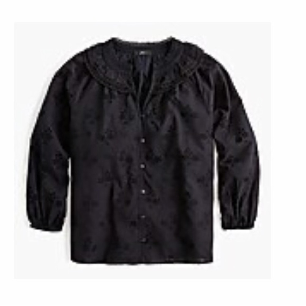JCrew Button-Front Eyelet Peasant Top